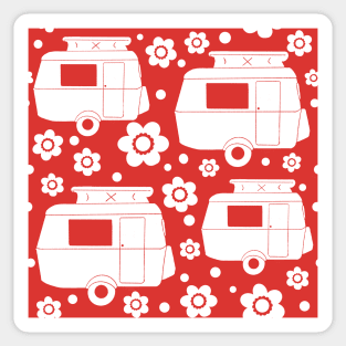 Daisy Polka Dot Vintage Caravan Pattern in Red and white Sticker